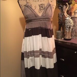 Chic Brown and White Striped Midi Dress